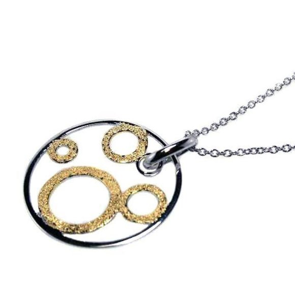 Sterling Silver 925 Rhodium and Gold Plated Multi Open Circle Pendant Necklace